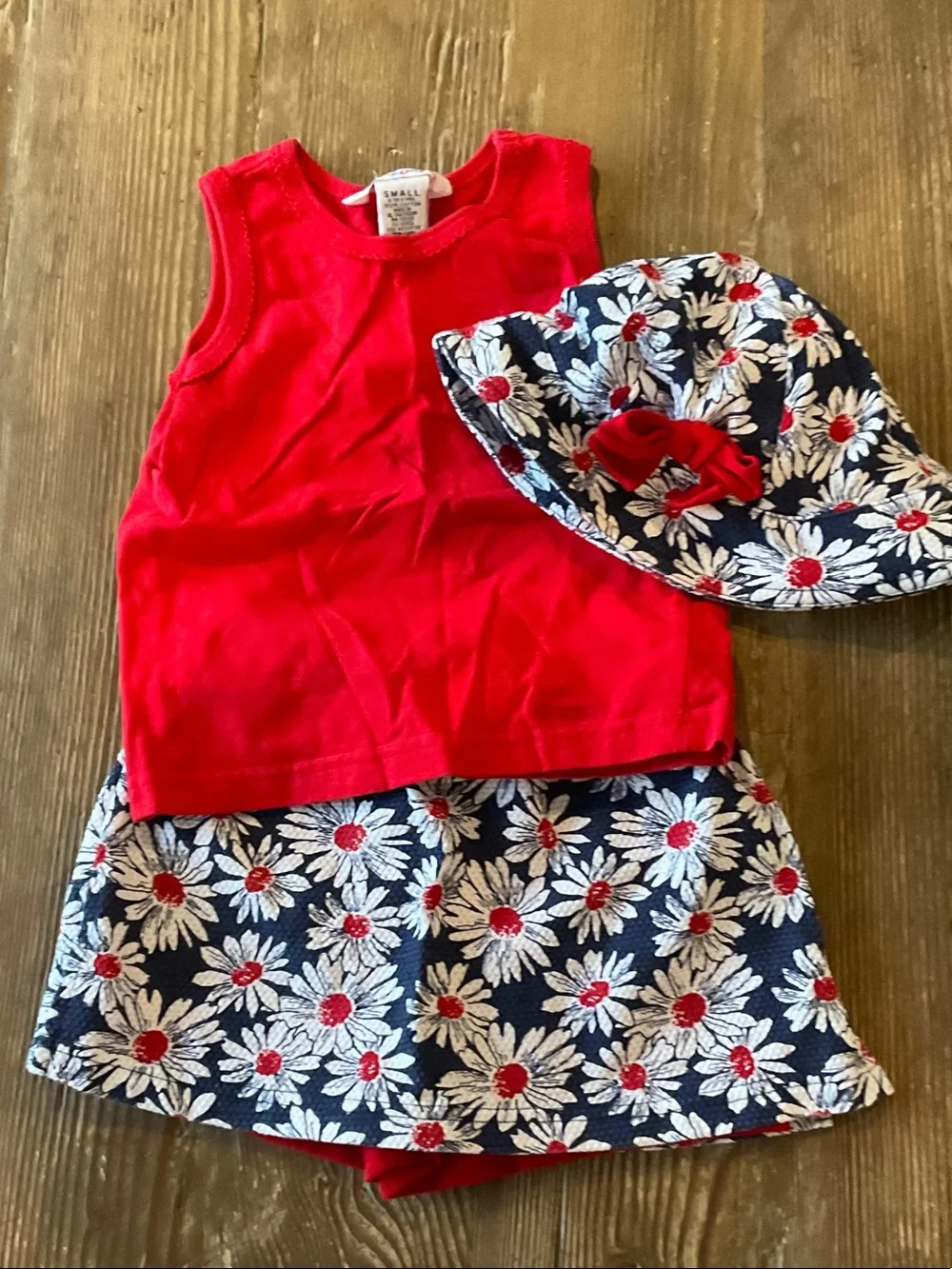 Gymboree Red Tank with Navy Daisy Skirt & Hat Set